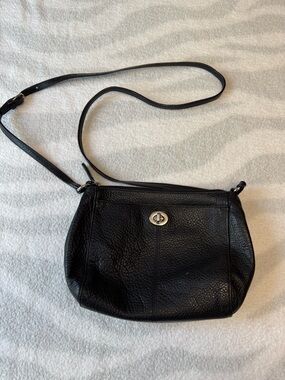 Coach Black Leather Crossbody Bag with Turn-Lock Closure